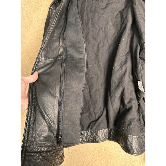 Black Rivet Leather Jacket GIII Mens SMALL Bomber Removable Hood MSRP $600 - Picture 12 of 16